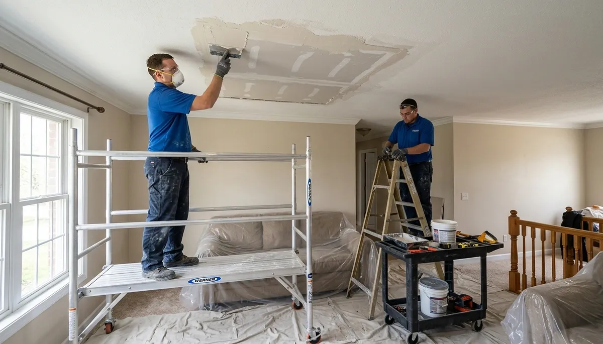 Ceiling water damage repair in Akron, OH home by local water damage restoration team