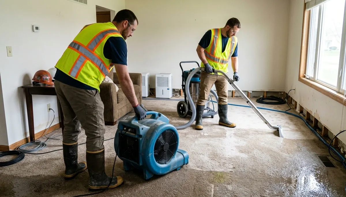 Emergency water removal team in Akron, OH restoring a flooded home after storm damage
