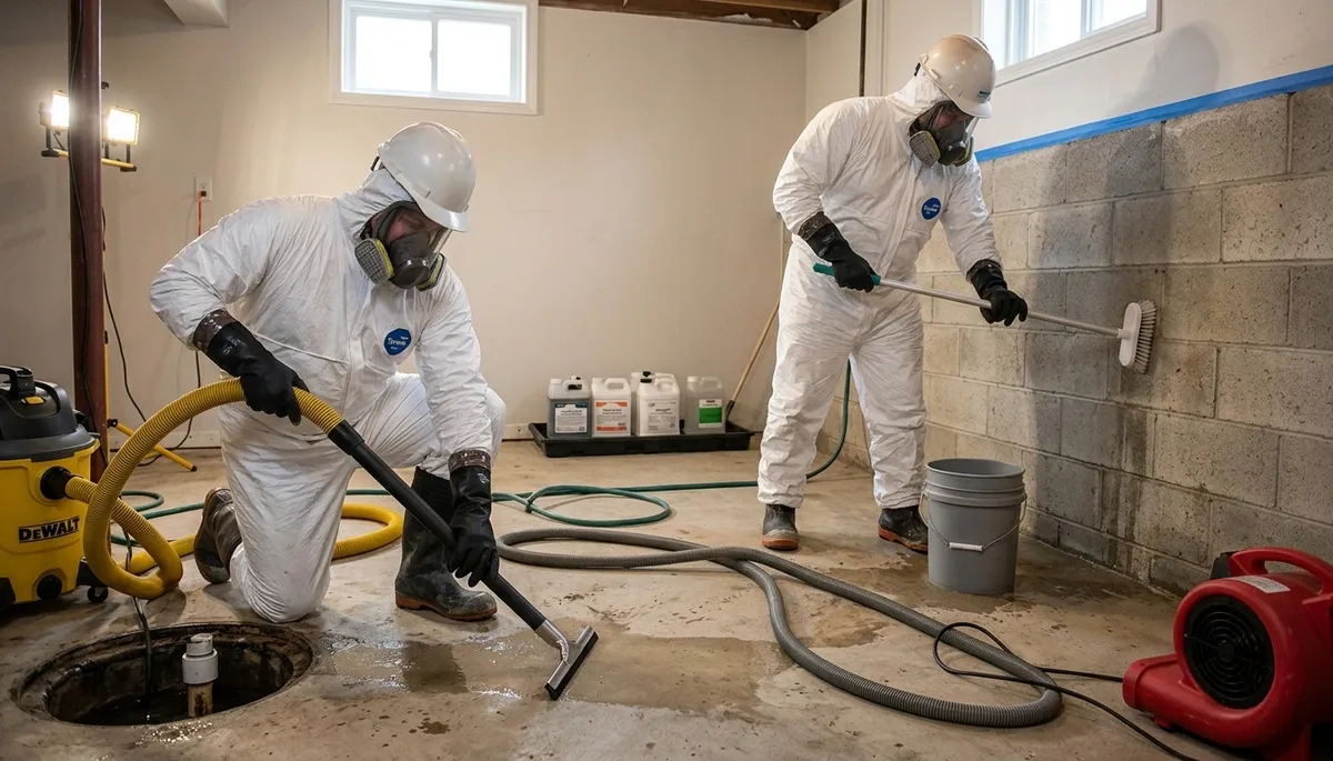 Akron, OH sewage cleanup team restoring a water-damaged home after a backup