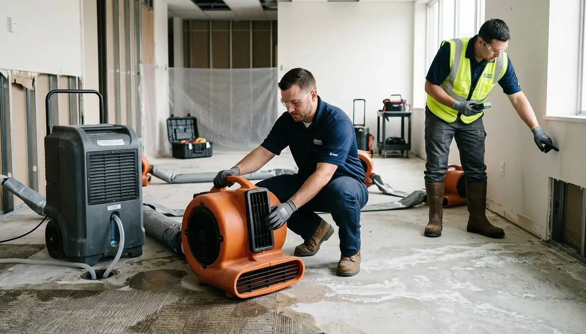Structural drying equipment for Akron, OH water damage restoration in a home basement