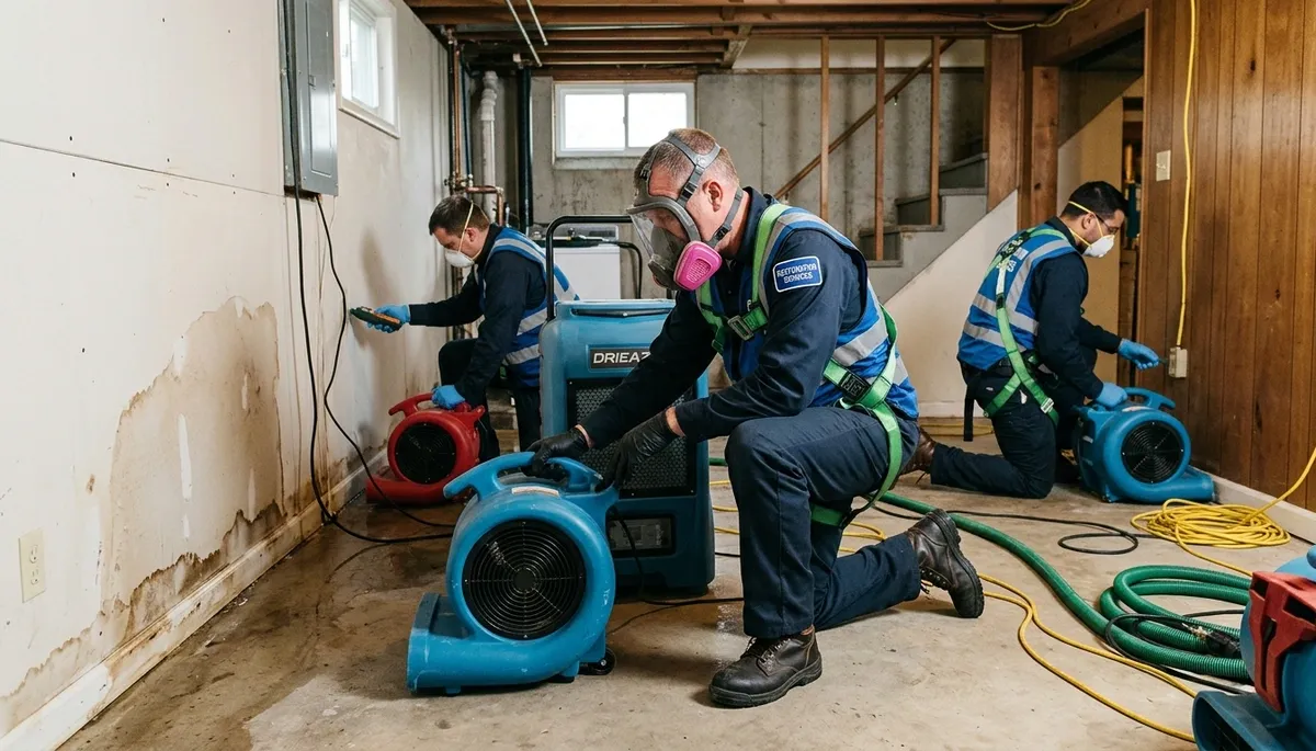 Water damage restoration team in Akron, OH providing emergency cleanup and repair services