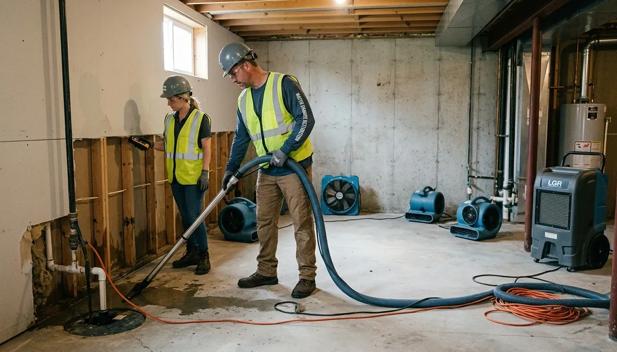 Water damage restoration team in Akron, OH providing emergency cleanup and drying services