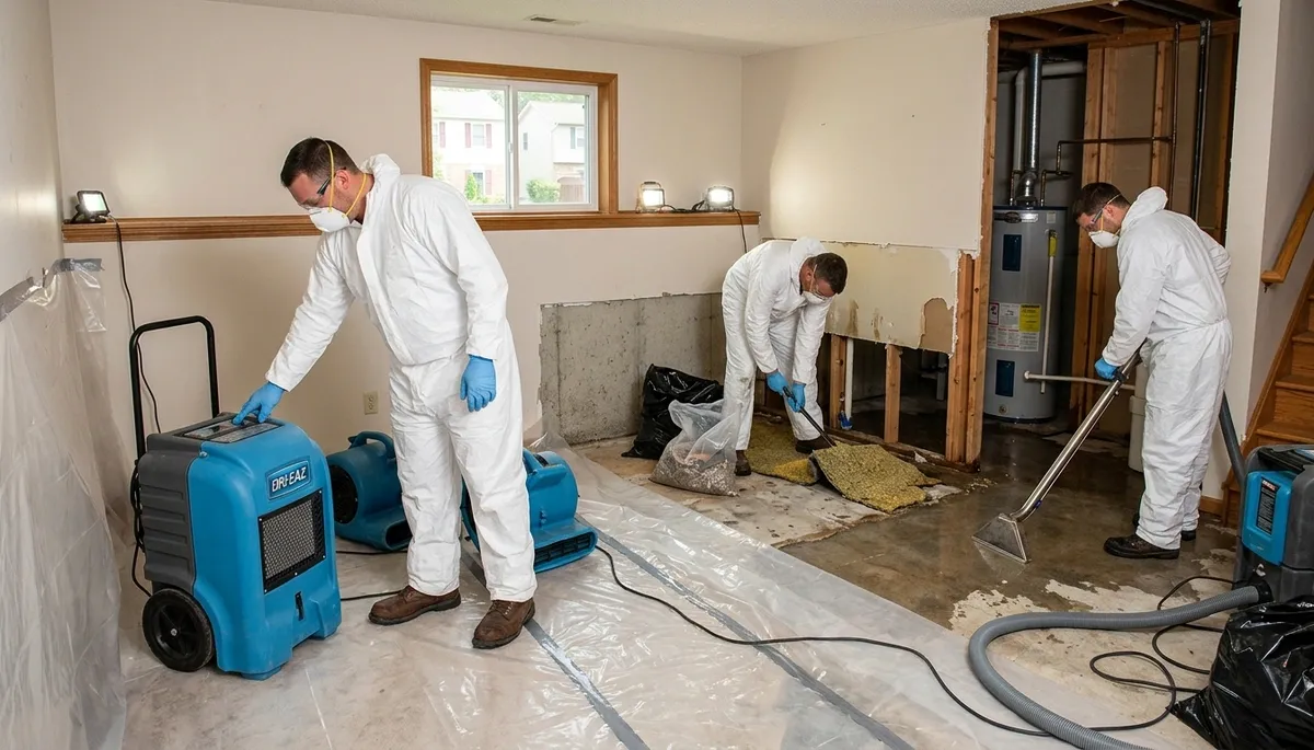 Water damage restoration team in Akron, OH, serving homes and businesses after flooding or leaks